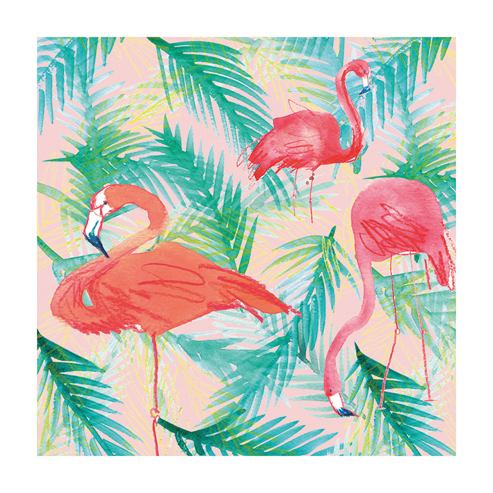 FLAMINGO AND PALM LEAVES